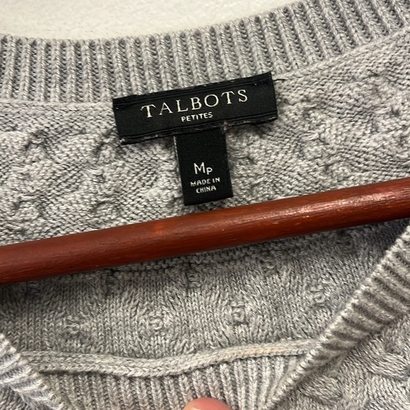 Talbots Gray Sweater Yoke Crew fairisle pullover Cotton cashmere Blend Medium - Picture 3 of 9